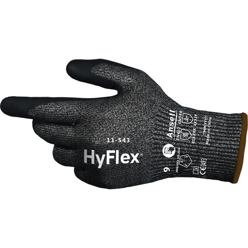 Gants r&eacute;sistants &agrave; la coupe HYFLEX 11-543, Taille 6, Calibre 13, Rev&ecirc;tement Nitrile, Enveloppe en Nylon/Acier inoxydable/PEHP/Spandex, ASTM ANSI niveau A7/EN 388 niveau F Helyx Safety & Industrial Supplies