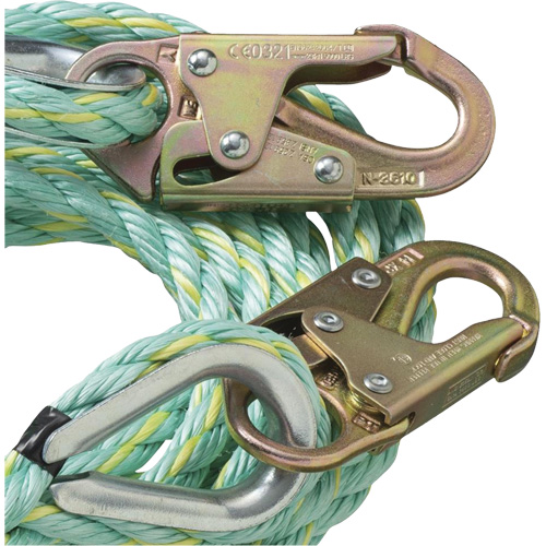 VL-1122-100 Cordage de s&eacute;curit&eacute; vertical avec crochet mousqueton d'ancrage, Copolym&egrave;re Helyx Safety & Industrial Supplies