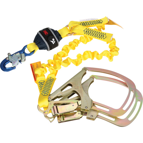 Twin-Leg Stretch Web Shock-Absorbing Lanyard, 6', Rebar Hook Center, Snap Hook Leg Ends Helyx Safety & Industrial Supplies