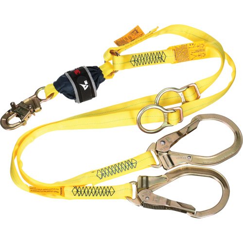 Twin-Leg Tie-Back Web Shock-Absorbing Lanyard, 6', Rebar Hook Center, Snap Hook Leg Ends, Polyester Helyx Safety & Industrial Supplies