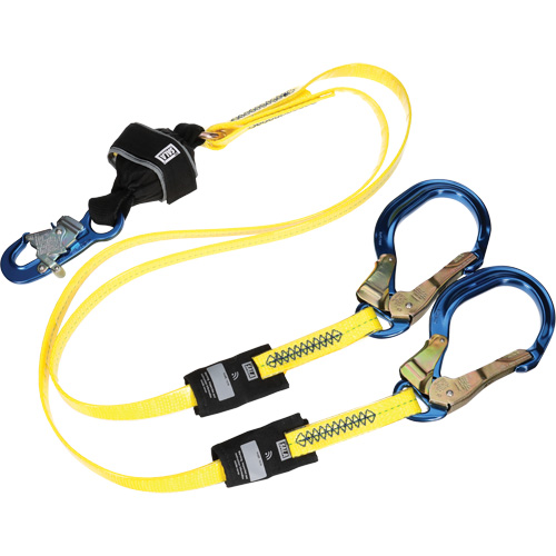 Twin-Leg Arc Flash Coated Web Shock-Absorbing Lanyard, 6', Rebar Hook Center, Snap Hook Leg Ends Helyx Safety & Industrial Supplies
