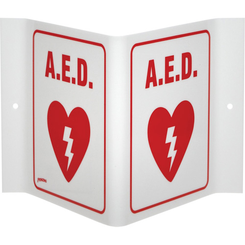 Enseigne "A.E.D." en V, 6" x 9", Acrylique, Anglais avec pictogramme Helyx Safety & Industrial Supplies