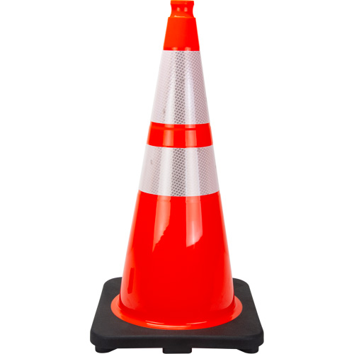 C&ocirc;ne de signalisation de premi&egrave;re qualit&eacute;, 28", Orange, Bande(s) r&eacute;fl&eacute;chissante(s) 4" & 6" Helyx Safety & Industrial Supplies