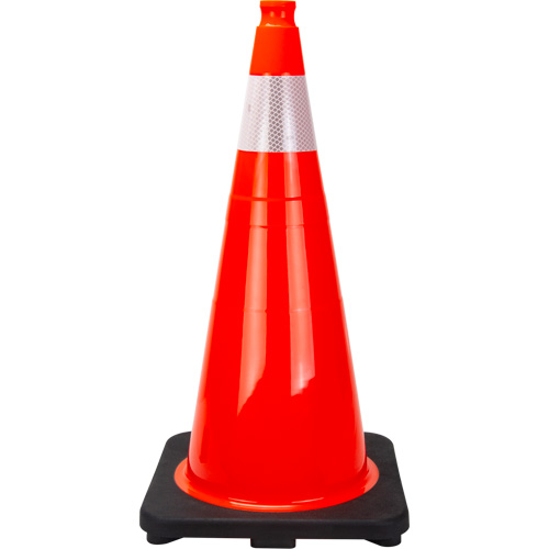 C&ocirc;ne de signalisation de premi&egrave;re qualit&eacute;, 28", Orange, Bande(s) r&eacute;fl&eacute;chissante(s) 4" Helyx Safety & Industrial Supplies