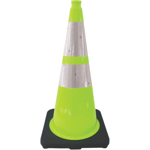 Premium Traffic Cone, 28", Lime Green, 4" & 6" Reflective Collar(s) Helyx Safety & Industrial Supplies