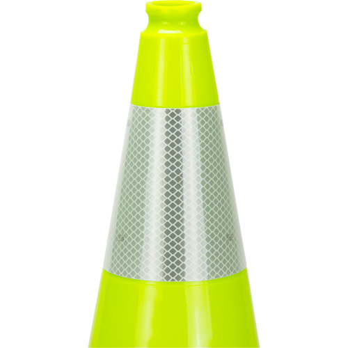 C&ocirc;ne de signalisation de premi&egrave;re qualit&eacute;, 18", Vert lime, Bande(s) r&eacute;fl&eacute;chissante(s) 6" Helyx Safety & Industrial Supplies