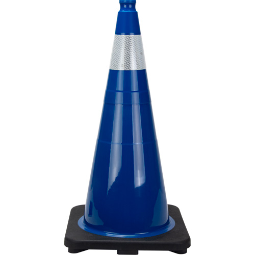 C&ocirc;ne de signalisation de premi&egrave;re qualit&eacute;, 28", Bleu, Bande(s) r&eacute;fl&eacute;chissante(s) 4" Helyx Safety & Industrial Supplies