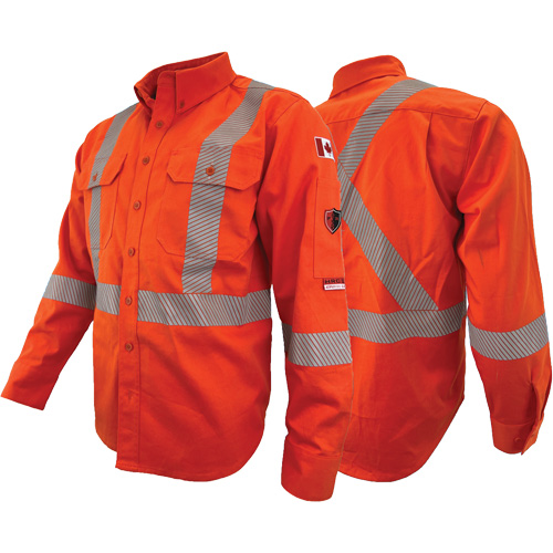 Atlas Guardian&reg; FR/AR Work Shirts with 2" Striping, X-Small, High Visibility Orange Helyx Safety & Industrial Supplies