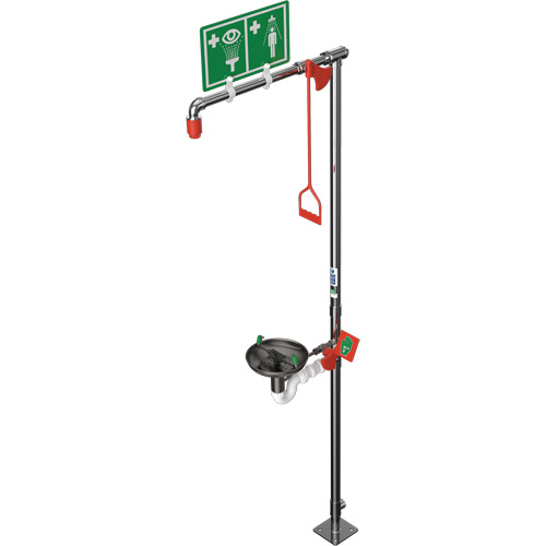 Douche combin&eacute;e avec cuvette ouverte en acier inoxydable et entr&eacute;e sup&eacute;rieure, Socle Helyx Safety & Industrial Supplies