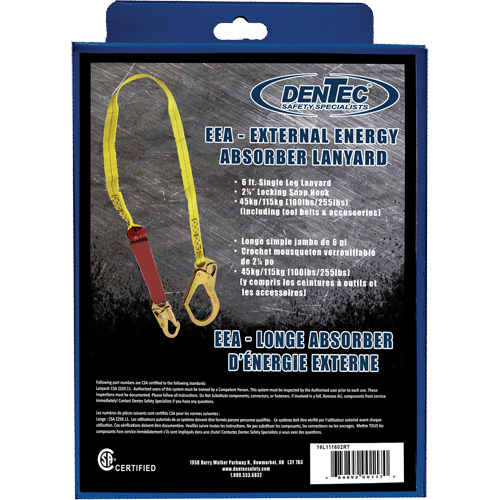 External Energy Absorber Lanyard with 2-1/4" Hook in Retail Box, 6', Snap Hook Center, Snap Hook Leg Ends, Polyester Helyx Safety & Industrial Supplies