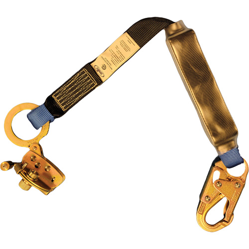 Trailing Rope Grab with Attached Shock Pack Lanyard, 2', Snap Hook Center, Snap Hook Leg Ends, Polyester Helyx Safety & Industrial Supplies