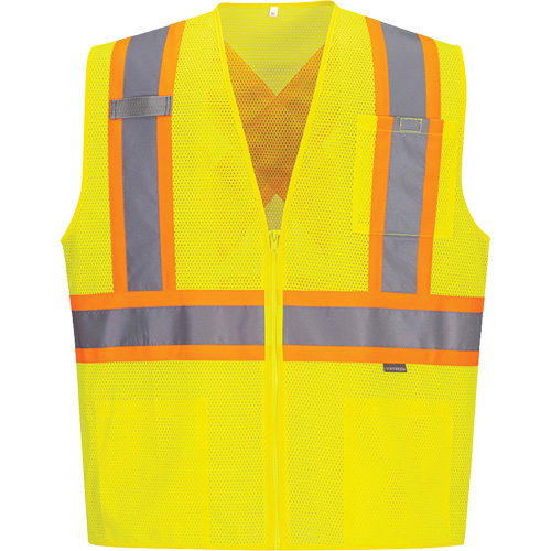 Veste de s&eacute;curit&eacute; &agrave; bandes contrastantes, Jaune lime haute visibilit&eacute;, Petit, Polyester Helyx Safety & Industrial Supplies
