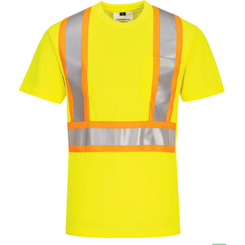 Contrast-Striped Safety T-Shirt, Polyester, Small, High Visibility Lime-Yellow Helyx Safety & Industrial Supplies