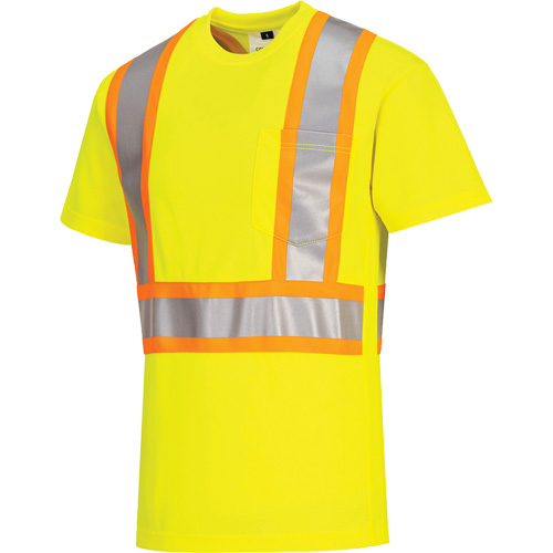 Contrast-Striped Safety T-Shirt, Polyester, Small, High Visibility Lime-Yellow Helyx Safety & Industrial Supplies