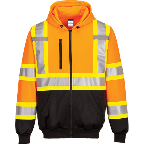 Contrast-Striped Safety Hoodie, Small, Black/High Visibility Orange Helyx Safety & Industrial Supplies