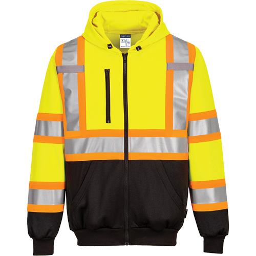 Contrast-Striped Safety Hoodie, Small, Black/High Visibility Lime-Yellow Helyx Safety & Industrial Supplies