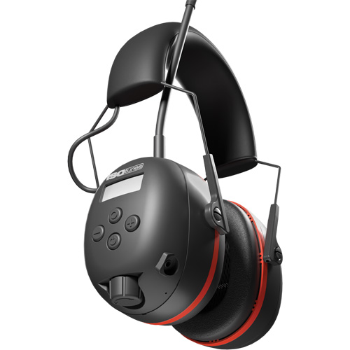 Black & Red Air Defender AM/FM Earmuffs, Headband Style, 24 dB Helyx Safety & Industrial Supplies