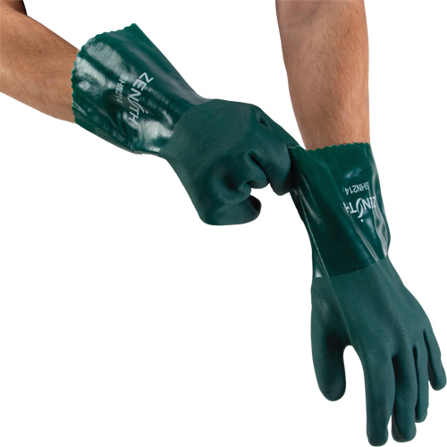 Gants verts &agrave; double enduit, 12" lo, PVC, Doublure en Jersey de coton, 70 mils Helyx Safety & Industrial Supplies