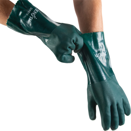 Double Dipped Green Gloves, 14" L, PVC, Cotton Jersey Inner Lining, 70-mil Helyx Safety & Industrial Supplies