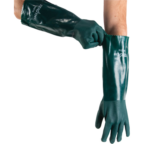 Double Dipped Green Gloves, 18" L, PVC, Cotton Jersey Inner Lining, 70-mil Helyx Safety & Industrial Supplies