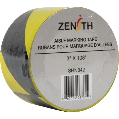 Aisle Marking Tape, 3" x 108', PVC, Black and Yellow Helyx Safety & Industrial Supplies