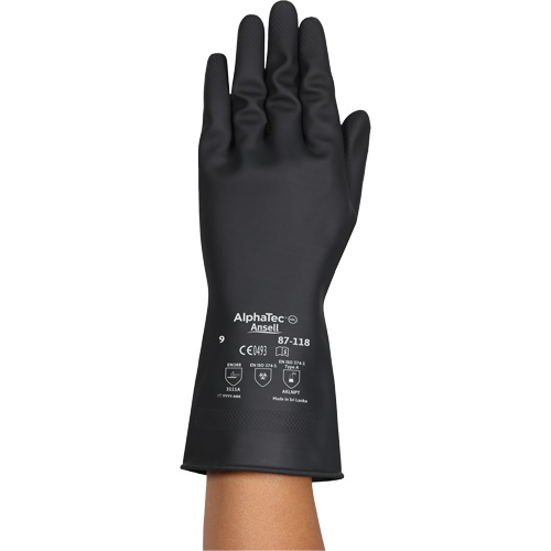 AlphaTec&reg; 87-118 Chemical-Resistance Gloves, Size Small/7, 12.6" L, Rubber Latex, Cotton Inner Lining, 31-mil Helyx Safety & Industrial Supplies