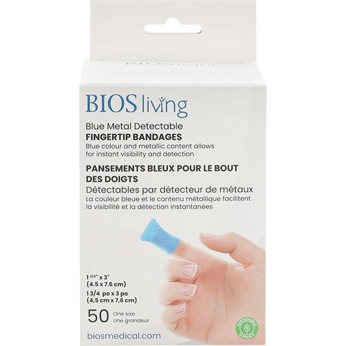 Blue Bandages, Fingertip, 3", Fabric Metal Detectable, Sterile Helyx Safety & Industrial Supplies