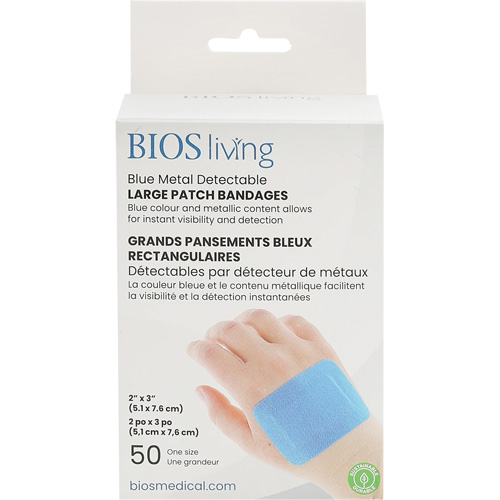 Blue Large Patch Bandages, Rectangular/Square, 3", Fabric Metal Detectable, Sterile Helyx Safety & Industrial Supplies
