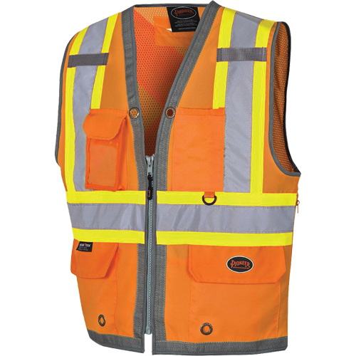 Pioneer Mesh Back Zip Front Surveyor Safety Vest, High Visibility Orange, Small, Polyester Helyx Safety & Industrial Supplies