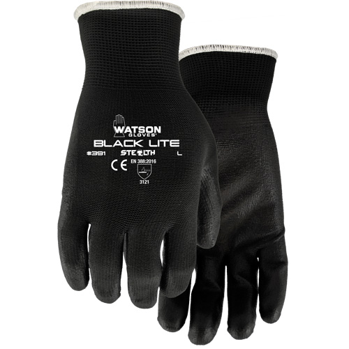 391 Stealth Black Lite Gloves, X-Small, Polyurethane Coating, Polyester Shell Helyx Safety & Industrial Supplies