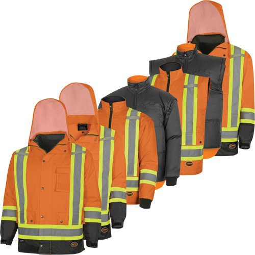 5056 Pioneer&reg; Yukon 7-in-1 Waterproof Winter Safety Parka, Polyester, Black/High Visibility Orange, X-Small Helyx Safety & Industrial Supplies