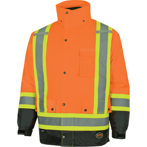 5056 Pioneer&reg; Yukon 7-in-1 Waterproof Winter Safety Parka, Polyester, Black/High Visibility Orange, X-Small Helyx Safety & Industrial Supplies