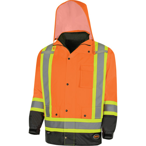 5056 Pioneer&reg; Yukon 7-in-1 Waterproof Winter Safety Parka, Polyester, Black/High Visibility Orange, X-Small Helyx Safety & Industrial Supplies