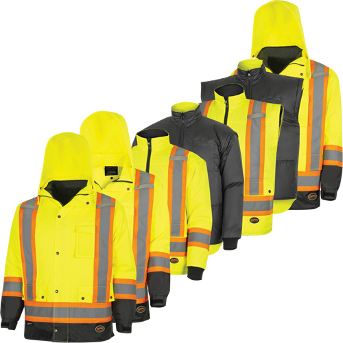 Parka de s&eacute;curit&eacute; d'hiver imperm&eacute;able 7-en-1 5057 Pioneer Yukon, Polyester, Noir/Jaune lime haute visibilit&eacute;, T-petit Helyx Safety & Industrial Supplies