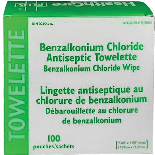 Serviette au chlorure de benzalkonium BZK, Serviette, Antiseptique Helyx Safety & Industrial Supplies