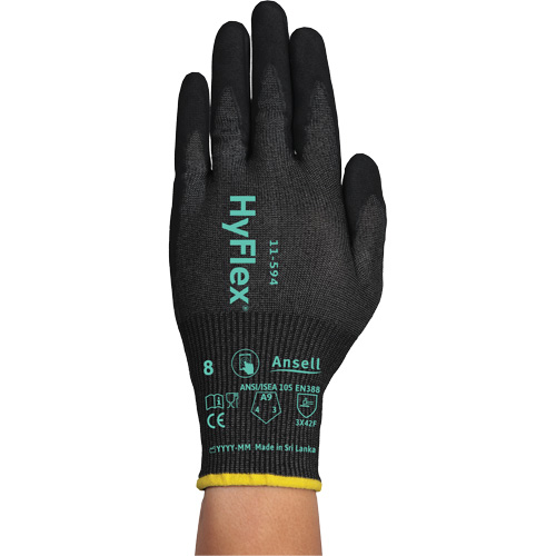 HyFlex&reg; 11-594 Cut-Resistant Gloves, Size 5/2X-Small, 18 Gauge, Nitrile Coated, HPPE/Intercept Shell, ASTM ANSI Level A9/EN 388 Level F Helyx Safety & Industrial Supplies