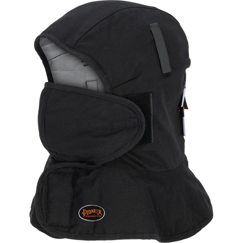 Pioneer 765A Flame-Resistant Quilted Hard Hat Liner with Long Neck & Detachable Mouthpiece, Black/Grey, Cotton/FR-Tech&reg;/Modacrylic/Nylon Helyx Safety & Industrial Supplies