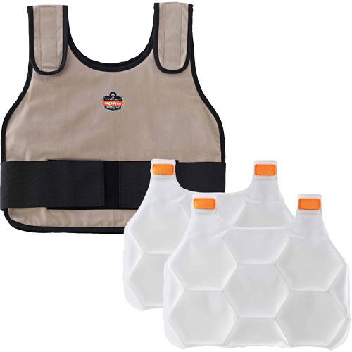 Chill-Its 6230 Standard Phase Change Cooling Vest with Rechargeable Packs, Large/X-Large, Khaki Helyx Safety & Industrial Supplies