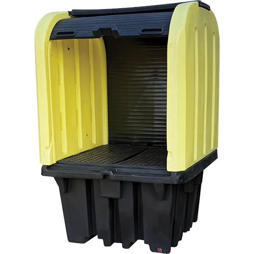 Yellow Roll Top Hardcover Spill Pallet, 65" L x 65" W x 101" H, 5000 lbs. Load Capacity Helyx Safety & Industrial Supplies