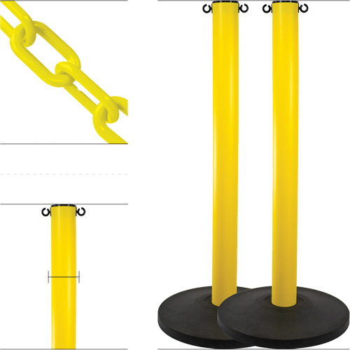 Ensemble de montants industriels avec chaîne en plastique, Hauteur de 37", Jaune Helyx Safety & Industrial Supplies
