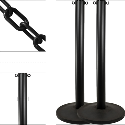 Ensemble de montants industriels avec chaîne en plastique, Hauteur de 37", Noir Helyx Safety & Industrial Supplies