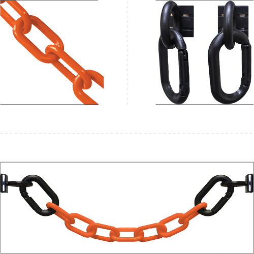 Ensemble de barri&egrave;re &agrave; chaîne magn&eacute;tique pour l'entrep&ocirc;t, Orange, Maillon de 2", 15' de long Helyx Safety & Industrial Supplies