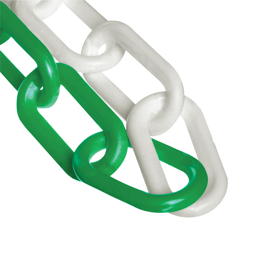 Chaîne de barri&egrave;re en plastique &agrave; deux couleurs, Vert/Blanc, Maillon de 2", 500' de long Helyx Safety & Industrial Supplies