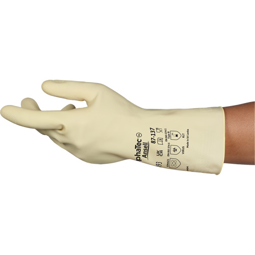 AlphaTec&reg; 87-137 Lightweight Natural Gloves, Size 10, 11.8" L, Rubber Latex, 16-mil Helyx Safety & Industrial Supplies