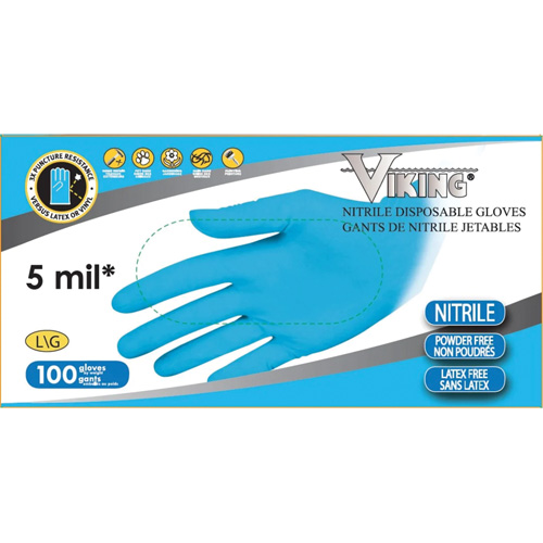 Gants jetables 34600, T-Grand, Nitrile, 5 mils, Sans poudre, Bleu Helyx Safety & Industrial Supplies