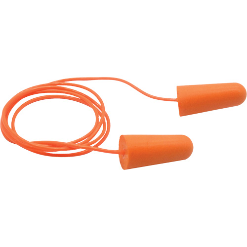 Bouchons d'oreilles coniques jetables en mousse de PU orange SEALTEC33, Avec cordon, Vrac - Boîte, 33 dB NRR, Taille unique Helyx Safety & Industrial Supplies