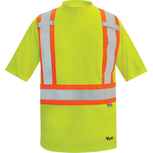 T-shirt de s&eacute;curit&eacute; doubl&eacute; de bambou Viking, Polyester, Grand, Jaune lime haute visibilit&eacute; Helyx Safety & Industrial Supplies