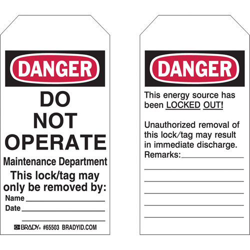 Lockout Tags, Plastic, 3" W x 5-1/2" H, English Helyx Safety & Industrial Supplies