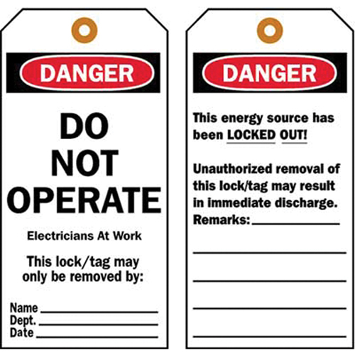 Lockout Tags, Plastic, 3" W x 5-1/2" H, English Helyx Safety & Industrial Supplies