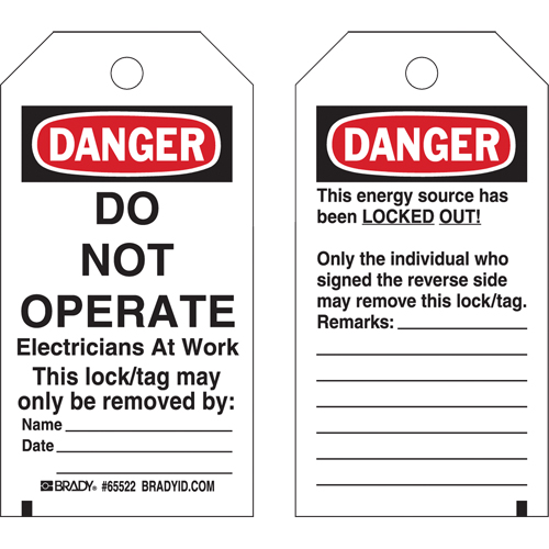 Lockout Tags, Plastic, 3" W x 5-1/2" H, English Helyx Safety & Industrial Supplies